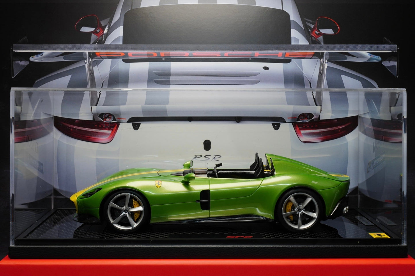 BBR 1:18 Ferrari Monza SP2 resin masterpiece car model! Apple green metallic paint with yellow racing stripes livery! Club custom edition! Limited just 10 units!