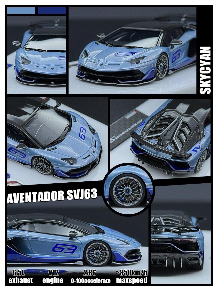 TARDIS 1:64 Aventador SVJ Silver Diecast Model Car Resin Limited edition