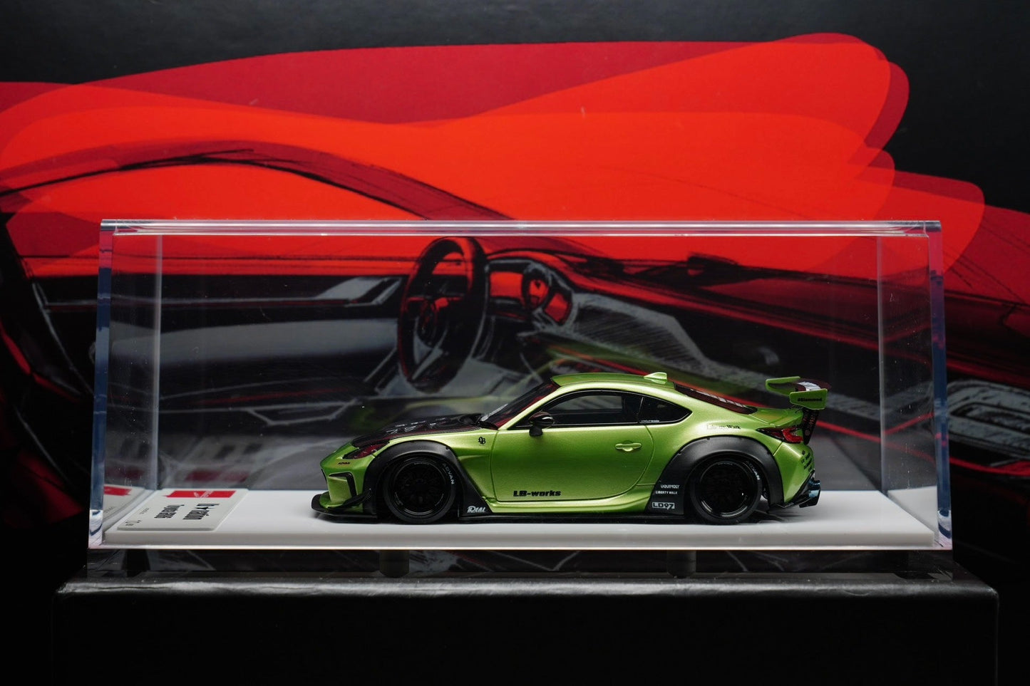 Make UP 1:43 Toyota LB Nation GR86 Wide Body Modified Resin Premium Car Model! Pearl metal green color scheme