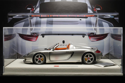 Make up 1:18 Scale Resin Porsche Carrera GT 2004 Model Car! Classic GT Metal Silver Color! Perfect Match with Vintage Chestnut Brown Interior With Independent Openable Roof!