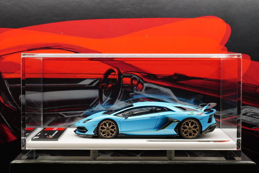 MAKE UP 1:43 Lamborghini Aventador SVJ 2018 resin exquisite car model! Stunning matte B B blue color With Italian central axis decal! Battle axe gold rims! Limited to 80 units!