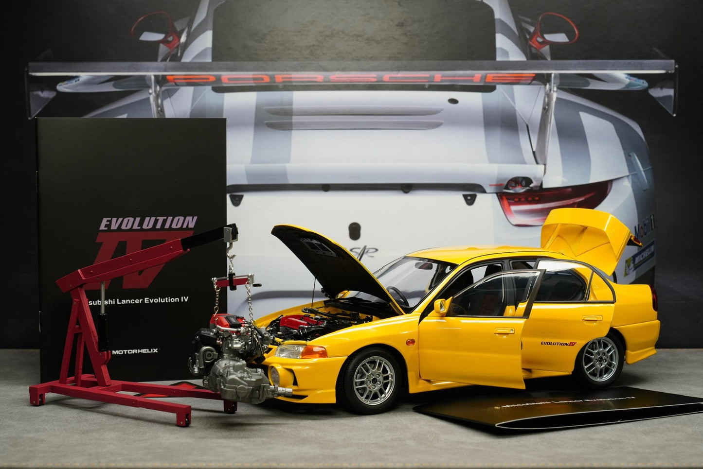 MOTORHELIX 1/18 alloy fully open car model! Mitsubishi Lancer Evolution IV dandelion yellow color! Limited to 39 units!  语气调整