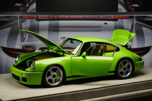 Almost Real 1:18 Porsche 964 RUF fully open car model! Fresh green color! With retro brown and beige interior! Rich detail! High cost performance! Limited to 504 units!  语气调整