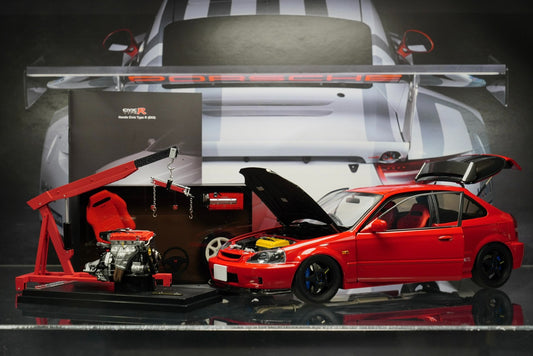 MOTORHELIX 1/18 alloy full open product: Honda Civic Type R EK9-120 late version – China Toy Expo edition! Milan red/carbon fiber hood color! Limited to 599 units!