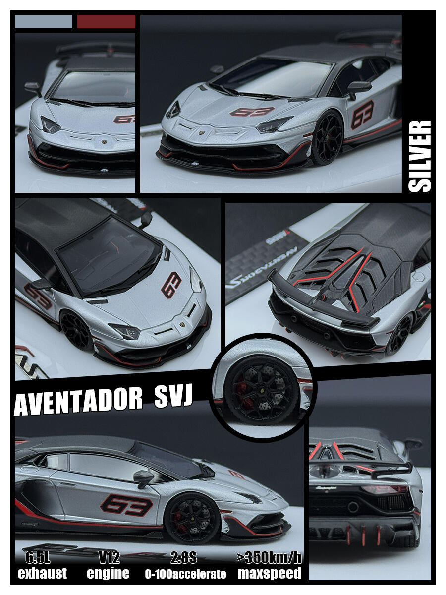 TARDIS 1:64 Aventador SVJ Silver Diecast Model Car Resin Limited edition