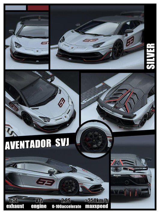 TARDIS 1:64 Aventador SVJ Silver Diecast Model Car Resin Limited edition