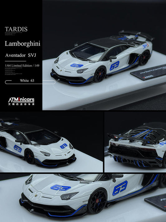 TARDIS 1:64 Aventador SVJ Silver Diecast Model Car Resin Limited edition
