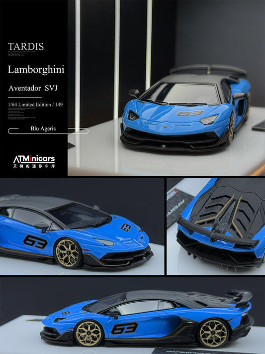 TARDIS 1:64 Aventador SVJ Silver Diecast Model Car Resin Limited edition