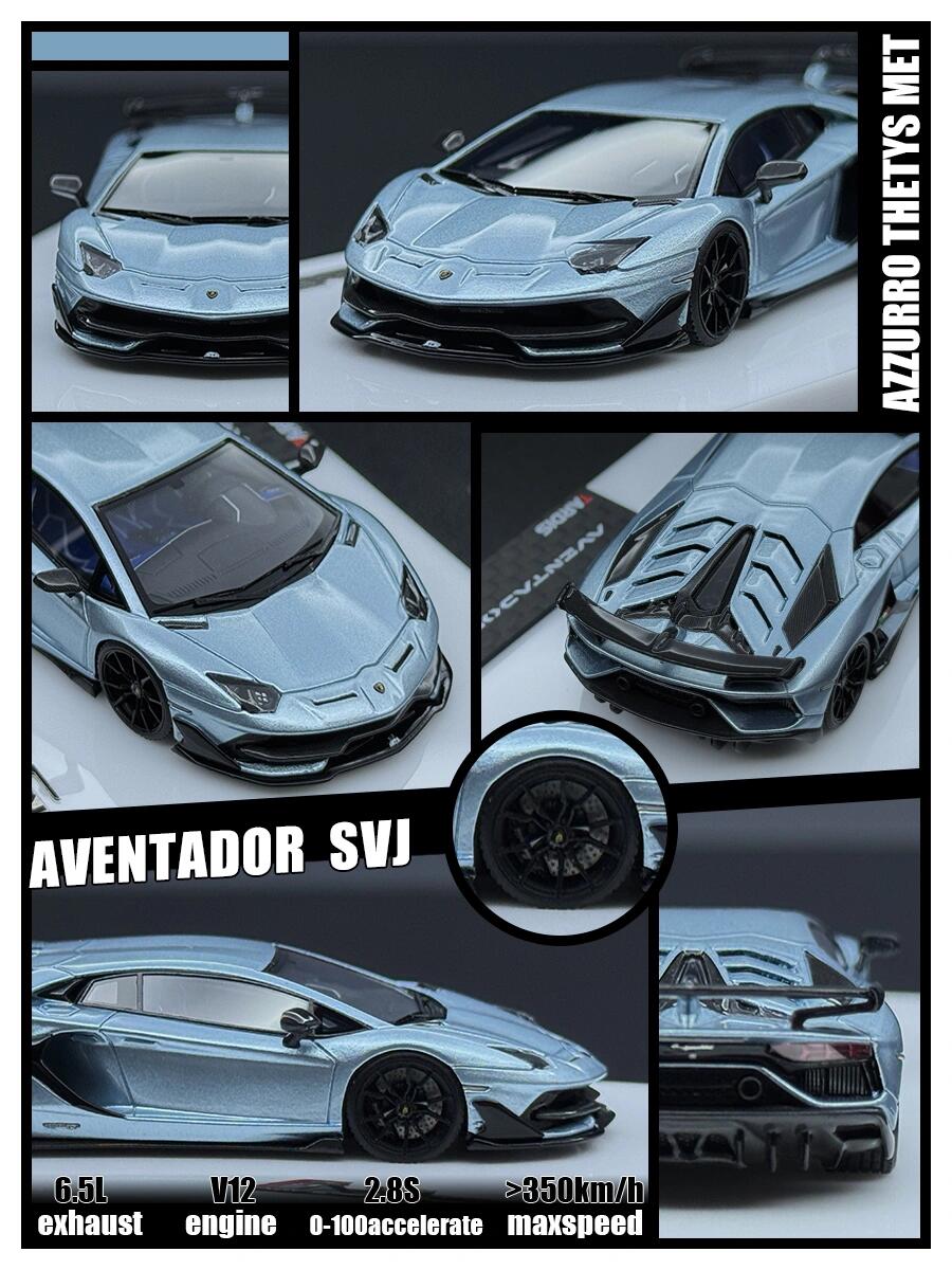 TARDIS 1:64 Aventador SVJ Silver Diecast Model Car Resin Limited edition