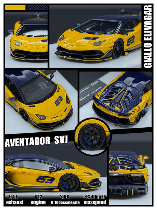 TARDIS 1:64 Aventador SVJ Silver Diecast Model Car Resin Limited edition