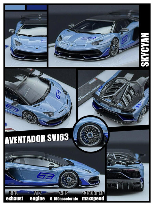 TARDIS 1:64 Aventador SVJ Silver Diecast Model Car Resin Limited edition