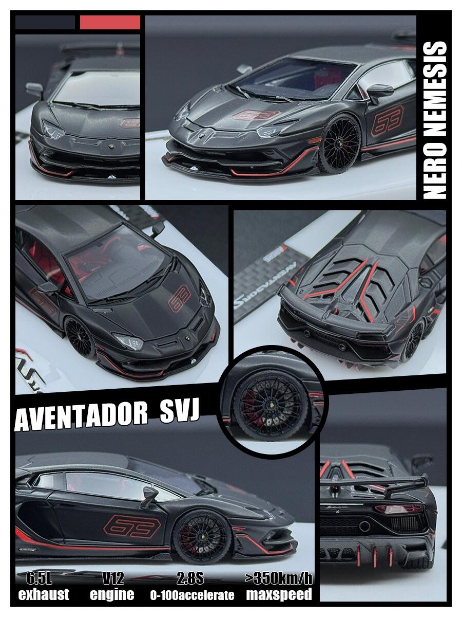 TARDIS 1:64 Aventador SVJ Silver Diecast Model Car Resin Limited edition
