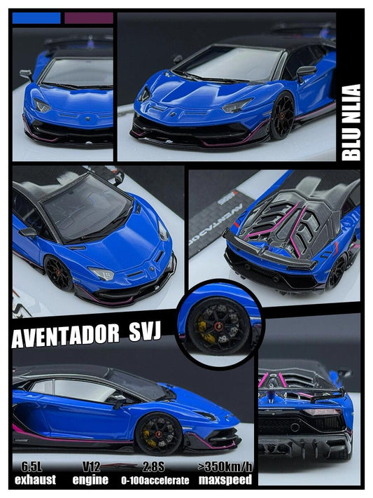 TARDIS 1:64 Aventador SVJ Silver Diecast Model Car Resin Limited edition